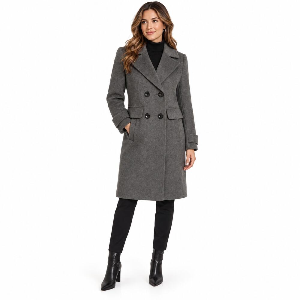 Sam Edelman Women's Wool Blend Peacoat Size 4 Gray Double Breasted Winter Coat